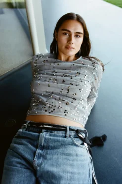 New TOP CROP TUL LENTEJUELAS Mujer Tops / Bodies