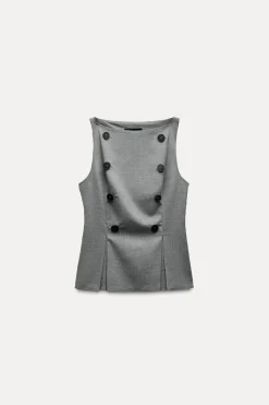 Fashion TOP CUELLO BARCO BOTONES Mujer Tops / Bodies