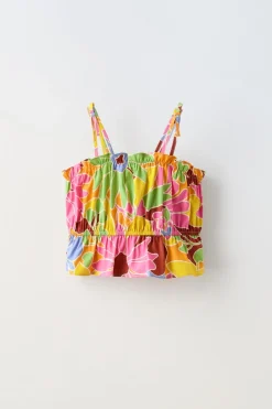 Niños ZARA 6 - 14 Años·Total Look<TOP ESTAMPADO VOLANTE