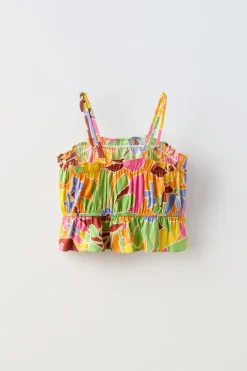 Niños ZARA 6 - 14 Años·Total Look<TOP ESTAMPADO VOLANTE