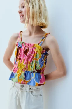 Niños ZARA 6 - 14 Años·Total Look<TOP ESTAMPADO VOLANTE