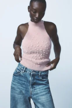 Online TOP HALTER EFECTO PELO PERLAS Mujer Tops / Bodies