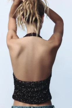 Hot TOP HALTER LENTEJUELAS Mujer Tops / Bodies