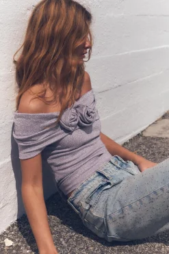 Sale TOP HILO METALIZADO FLORES RELIEVE Mujer Tops / Bodies