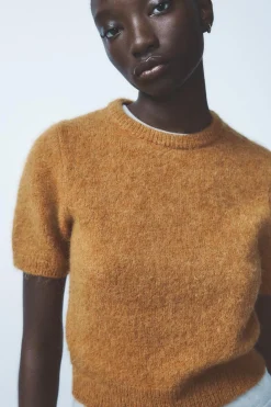 Hot TOP MANGA CORTA CON ALPACA Y LANA Mujer Cárdigan / Jerséis|Punto