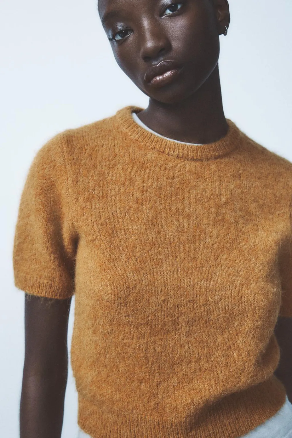 Hot TOP MANGA CORTA CON ALPACA Y LANA Mujer Cárdigan / Jerséis|Punto