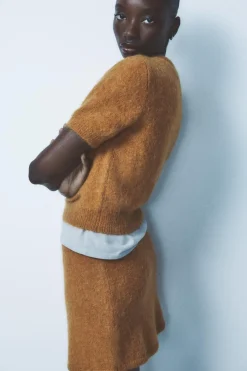 Hot TOP MANGA CORTA CON ALPACA Y LANA Mujer Cárdigan / Jerséis|Punto