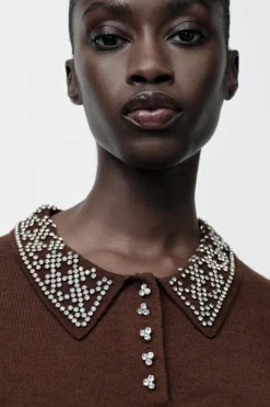 Online TOP POLO PUNTO ABALORIOS JOYA Mujer Cárdigan / Jerséis|Punto