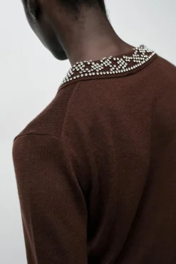 Online TOP POLO PUNTO ABALORIOS JOYA Mujer Cárdigan / Jerséis|Punto