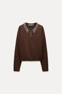 Online TOP POLO PUNTO ABALORIOS JOYA Mujer Cárdigan / Jerséis|Punto