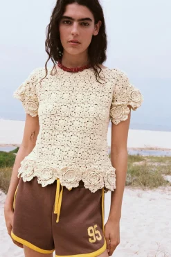 Discount TOP PUNTO CROCHET FLORES Mujer Cárdigan / Jerséis|Punto