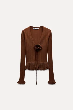 Hot TOP PUNTO FINO FLOR Mujer Cárdigan / Jerséis|Punto