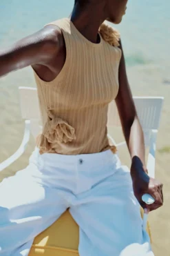 New TOP PUNTO FINO FLORES Mujer Cárdigan / Jerséis|Punto