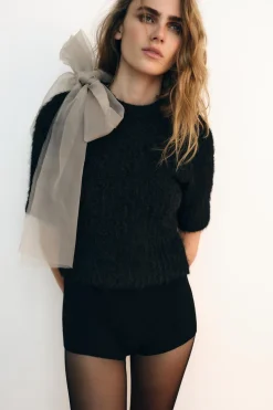 New TOP PUNTO LAZO ORGANZA Mujer Cárdigan / Jerséis|Punto