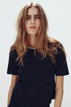 Sale TOP PUNTO LISO ABALORIOS CUELLO Mujer Cárdigan / Jerséis|Punto