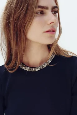 Sale TOP PUNTO LISO ABALORIOS CUELLO Mujer Cárdigan / Jerséis|Punto