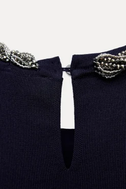 Sale TOP PUNTO LISO ABALORIOS CUELLO Mujer Cárdigan / Jerséis|Punto