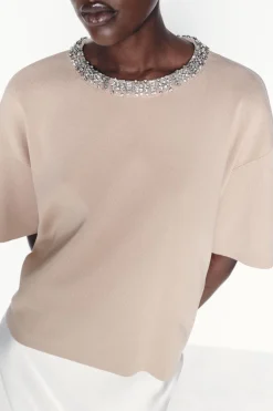 Online TOP PUNTO LISO ABALORIOS JOYA Mujer Cárdigan / Jerséis|Punto