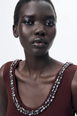 Fashion TOP PUNTO LISO ABALORIOS JOYA Mujer Cárdigan / Jerséis|Punto