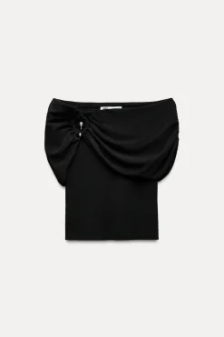 Outlet TOP PUNTO OFF SHOULDER ARANDELA METÁLICA Mujer Cárdigan / Jerséis|Punto