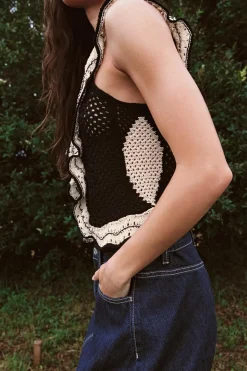 Sale TOP PUNTO POINTELLE VOLANTES Mujer Cárdigan / Jerséis|Punto