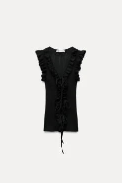 Sale TOP PUNTO VOLANTES LAZOS Mujer Cárdigan / Jerséis|Punto