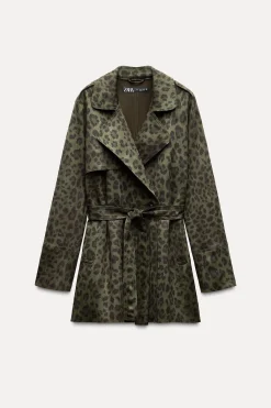 Best TRENCH CORTO ESTAMPADO ANIMAL EFECTO ANTE Mujer Abrigos / Anoraks