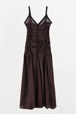 New VESTIDO 100% LINO DRAPEADO CONTRASTE Mujer Vestidos|Lenceria