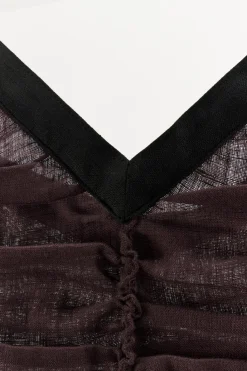 New VESTIDO 100% LINO DRAPEADO CONTRASTE Mujer Vestidos|Lenceria