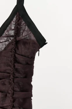 New VESTIDO 100% LINO DRAPEADO CONTRASTE Mujer Vestidos|Lenceria