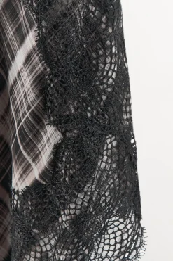 Clearance VESTIDO ASIMÉTRICO CUADROS ENCAJE Mujer Vestidos|Lenceria