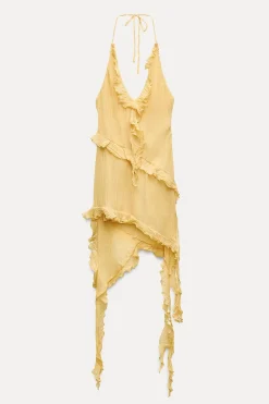 Outlet VESTIDO ASIMÉTRICO PLISADO VOLANTES Mujer Vestidos