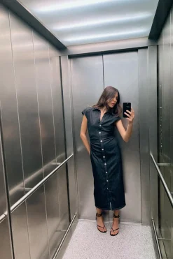 Clearance VESTIDO CAMISERO ENTALLADO MIDI Mujer Vestidos