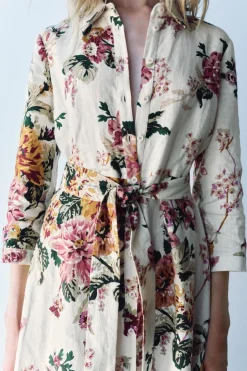 New VESTIDO CAMISERO LINO 100% ZW COLLECTION Mujer Vestidos