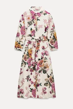 New VESTIDO CAMISERO LINO 100% ZW COLLECTION Mujer Vestidos