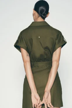 New VESTIDO CAMISERO MINI CON LINO Mujer Vestidos