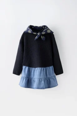 Niños ZARA 1½ - 6 Años·Vestidos / Petos|1½ - 6 Años·Punto<VESTIDO COMBINADO CON PAÑOLETA FLORES