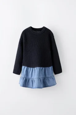 Niños ZARA 1½ - 6 Años·Vestidos / Petos|1½ - 6 Años·Punto<VESTIDO COMBINADO CON PAÑOLETA FLORES