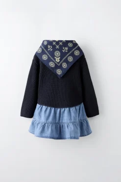 Niños ZARA 1½ - 6 Años·Vestidos / Petos|1½ - 6 Años·Punto<VESTIDO COMBINADO CON PAÑOLETA FLORES