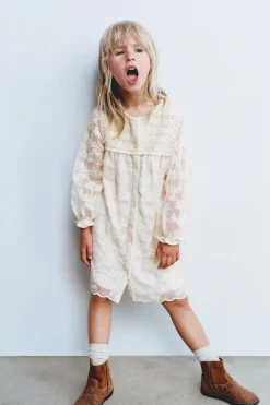 Niños ZARA 1½ - 6 Años·Vestidos / Petos|6 - 18 Meses·Vestidos / Monos<VESTIDO COMBINADO CROCHET Y BORDADOS
