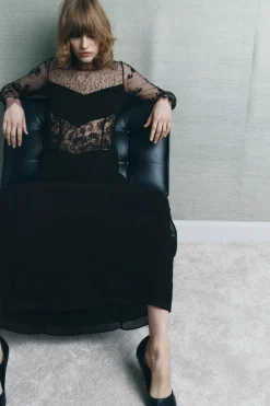 Clearance VESTIDO COMBINADO ENCAJE ABALORIOS Mujer Vestidos|Lenceria