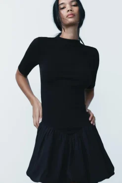 Best VESTIDO CORTO COMBINADO POPELÍN Mujer Vestidos