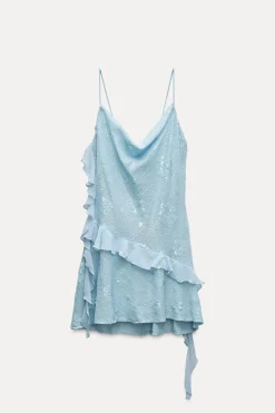 Sale VESTIDO CORTO LENTEJUELAS VOLANTES Mujer Vestidos