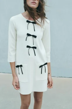 Clearance VESTIDO CORTO PUNTO LAZOS Mujer Vestidos|Cárdigan / Jerséis