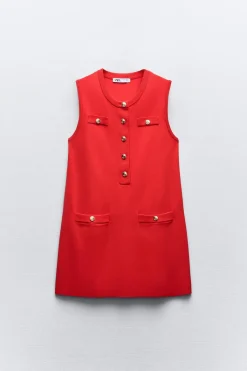 Online VESTIDO CORTO PUNTO LISO Mujer Vestidos|Cárdigan / Jerséis