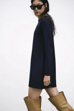 Discount VESTIDO CORTO PUNTO LISO Mujer Vestidos|Cárdigan / Jerséis