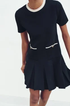 Fashion VESTIDO CORTO PUNTO TABLAS Mujer Vestidos|Cárdigan / Jerséis