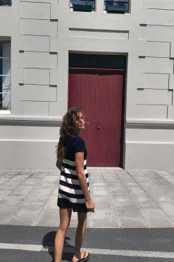 Online VESTIDO CORTO RAYAS PUNTO Mujer Vestidos|Cárdigan / Jerséis