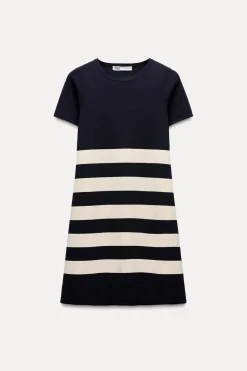 Online VESTIDO CORTO RAYAS PUNTO Mujer Vestidos|Cárdigan / Jerséis