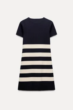 Online VESTIDO CORTO RAYAS PUNTO Mujer Vestidos|Cárdigan / Jerséis